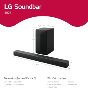 LG S60T 3.1ch Soundbar with Wireless Subwoofer