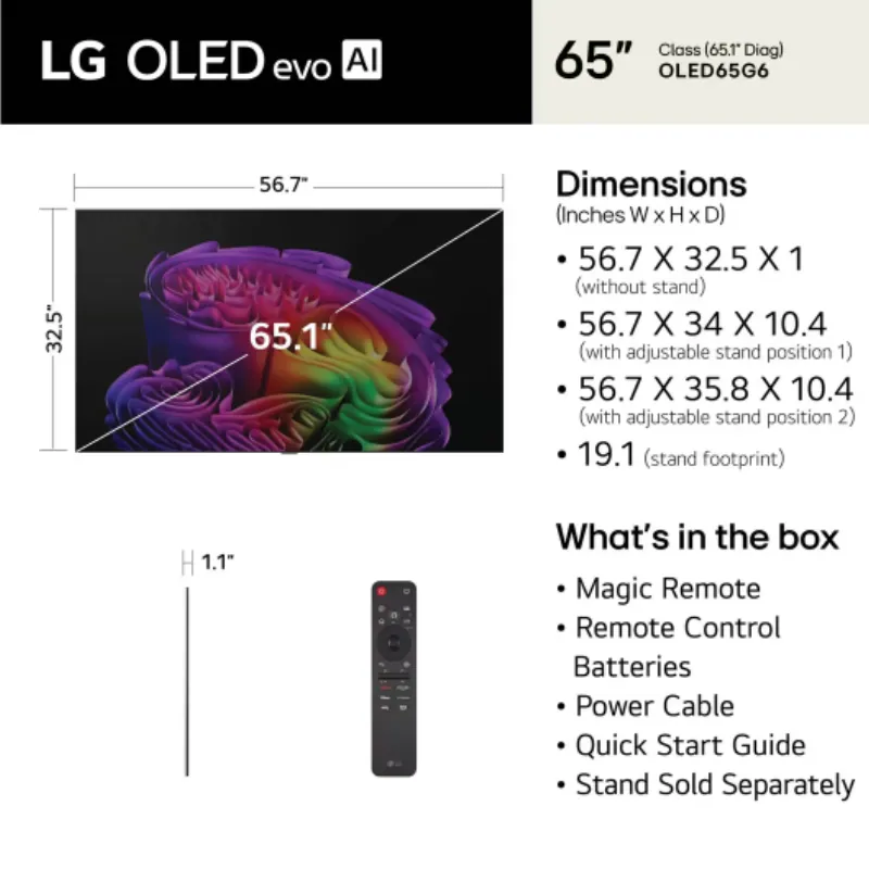 LG 65G6 65 Inch Class OLED evo AI 4K Smart TV LG 65G6 65 Inch Class OLED evo AI 4K Smart TV