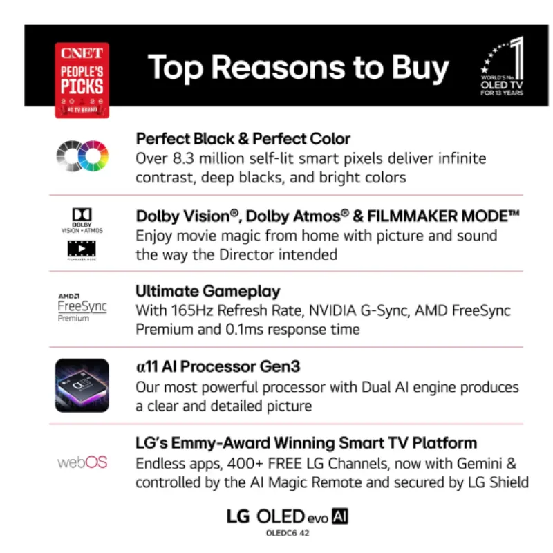 LG 42C6 42 Inch Class OLED evo AI 4K Smart TV LG 42C6 42 Inch Class OLED evo AI 4K Smart TV