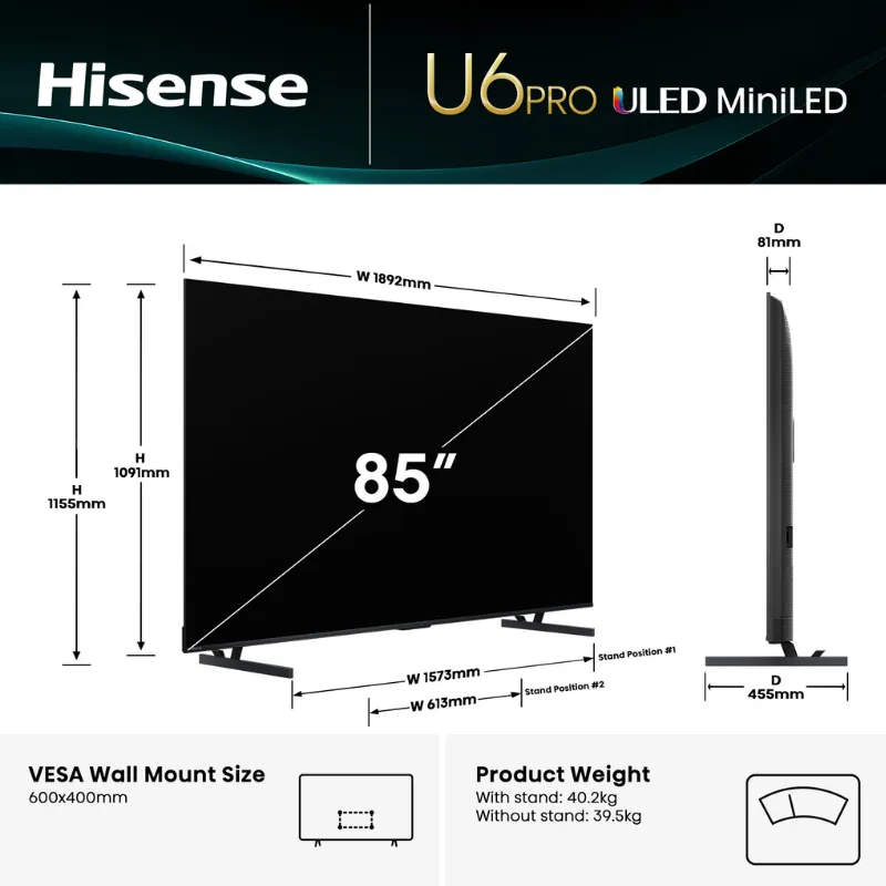 Hisense 85U6Q 85 Inch ULED Mini LED 4K QLED TV