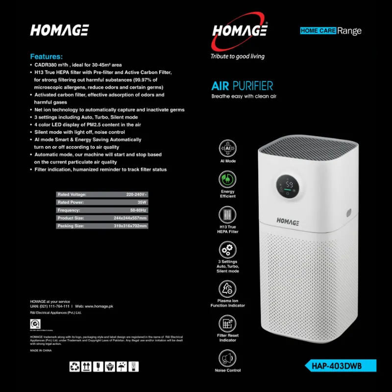 Homage HAP403DWB Air Purifier Homage HAP403DWB Air Purifier